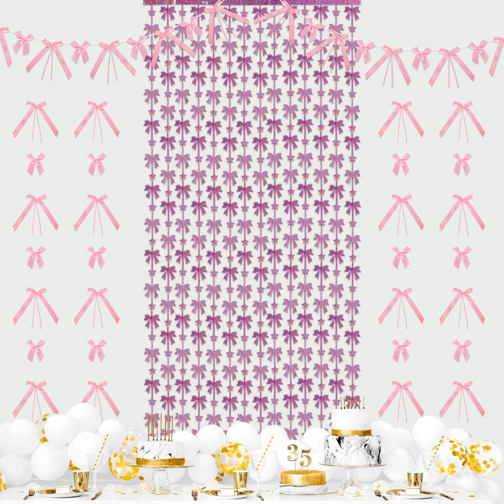 Tema de lazo decoración de fiesta cortina de seda de lluvia colgante de accesorios de lazo de poliéster de bricolaje decoración de pared de fondo de cumpleaños