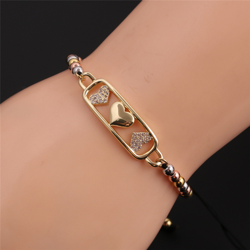 European And American Copper-plated Real Gold Micro-inlaid Zircon Heart Ladies Adjustable Bracelet display picture 6