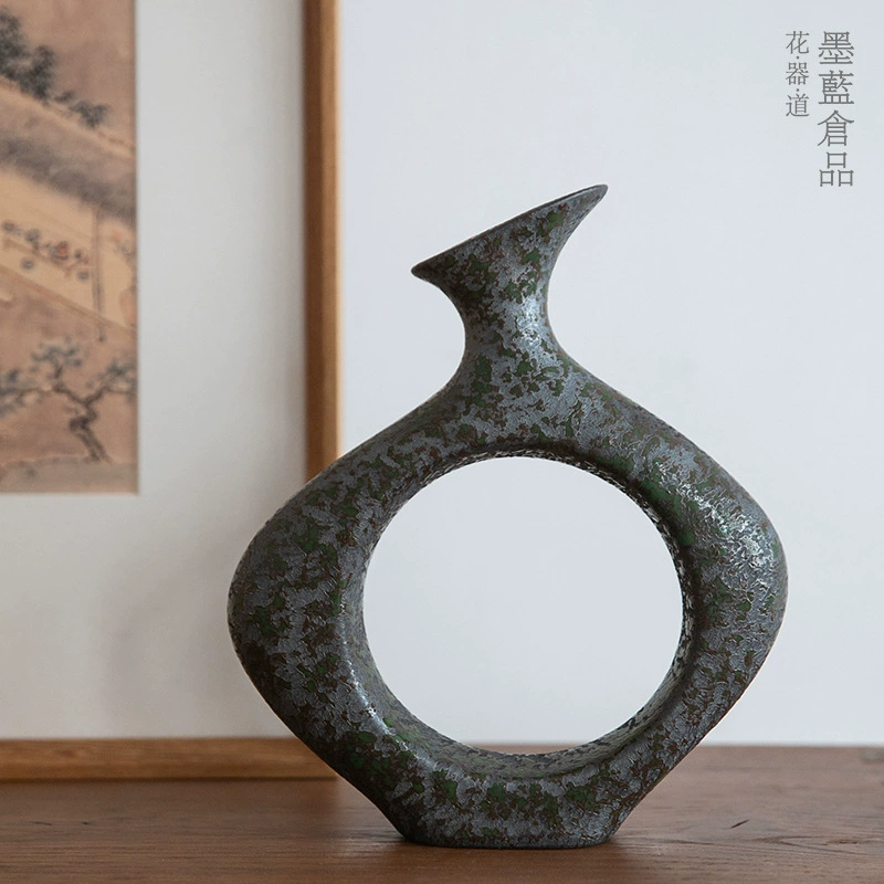 Ржавая глазурь антикварная керамическая ваза украшение Новая китайская бесплатная бутылка ваза для цветов дзен Китайская японская Цветочная композиция сосуд