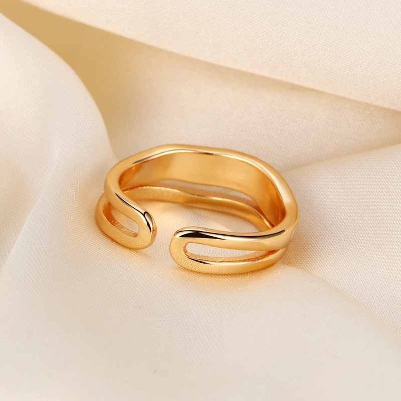 Fashion Stripe Copper Inlay Shell Open Ring 1 Piece