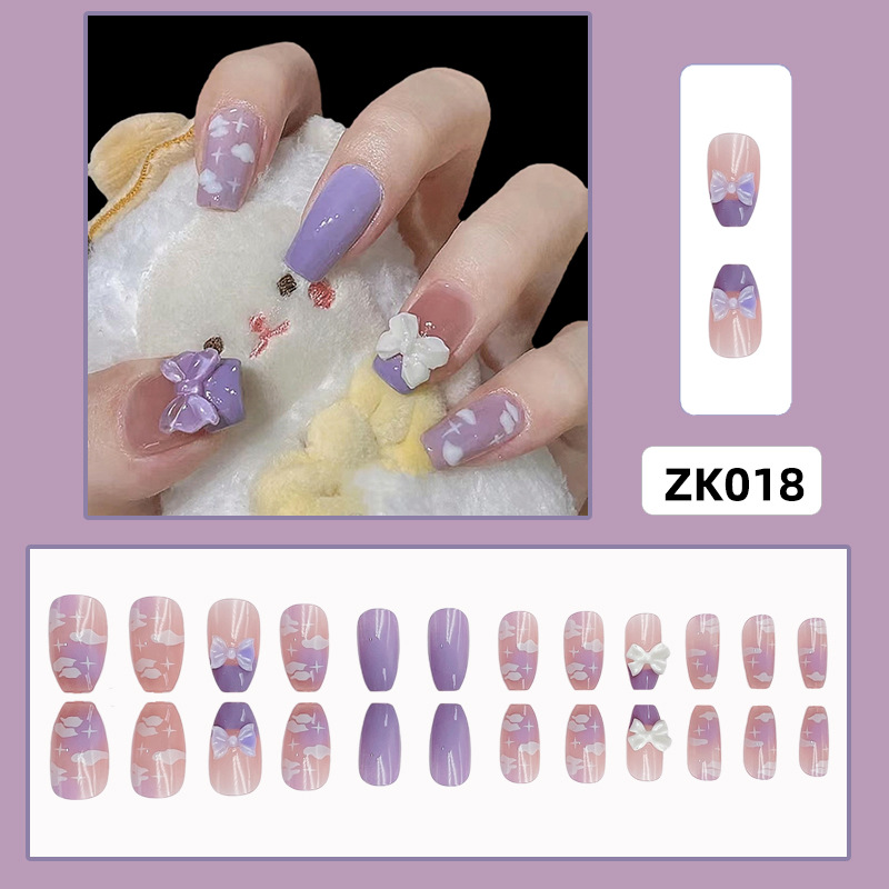 Armor con diamantes, celebridades de Internet, uñas postizas blancas populares, parches de uñas al por mayor, ballet largo desmontable terminado