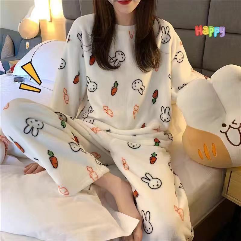Otoño y invierno pijamas mujeres coral veludo engrosado 2024 nuevos estudiantes cálidos franela invierno conjunto de ropa para el hogar image 25