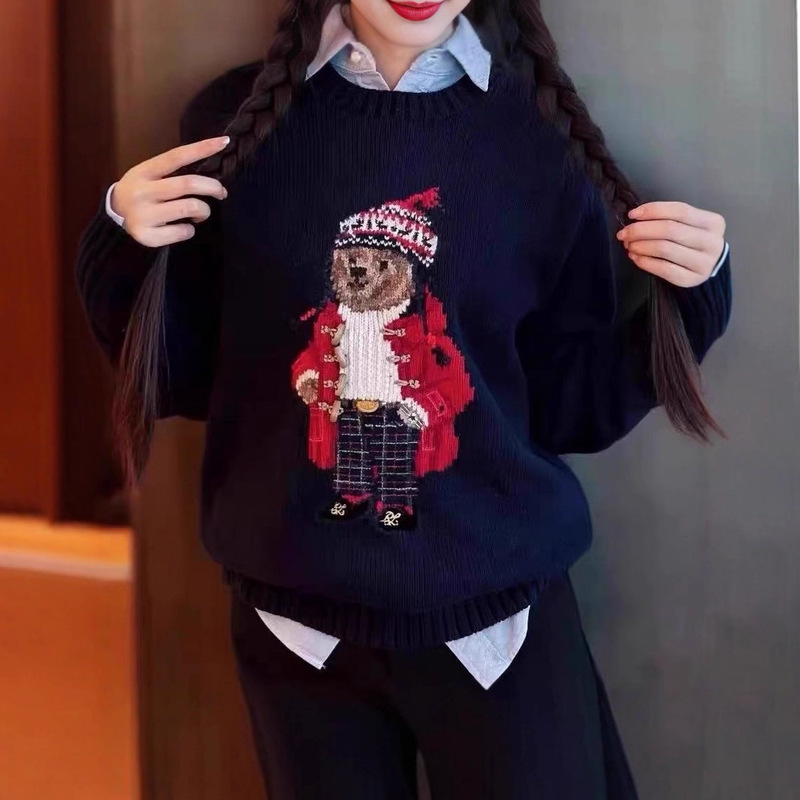 25 New Winter Styles for Men and Women, Knitted Knitwears, Bear Heavy-Duty Woven Flower Embroider Pattern Pullovers, New Year and Christmas Series