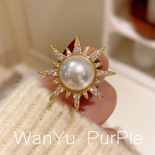 Korean style new all-match micro-inlaid eight Awn star Pearl anti-exposure small collar pin temperament personality neckline fixed pin buckle