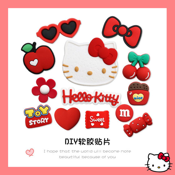Red large bow cat head biscuit KT soft rubber PVC accessories diy hole slippers buckle mobile phone case decoration