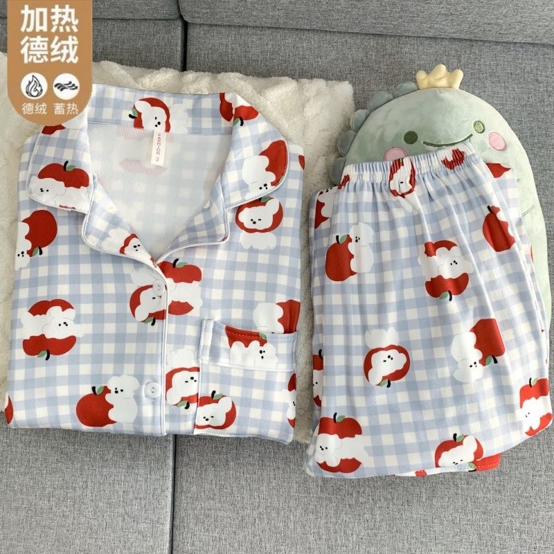 Al por mayor transfronterizo caliente de terciopelo de manga larga pijama conjunto de niñas otoño invierno dulce cardigán de dibujos animados ropa para el hogar