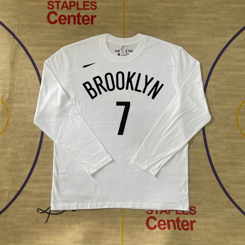 Nba Brooklyn Nets Long-Sleeve 280g Pure Cotton Base Shirt Basketball Game Uniform Cross-Border Aliexpress Hot Item