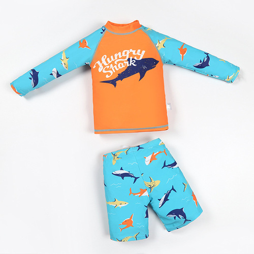 Children's swimsuit, boys's swimsuit, long-sleeved hot spring sunscreen, quick-drying, small, medium and small children's boy's split swimsuit, wholesale