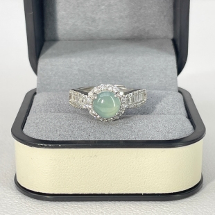 A goods high ice blue water egg face jade ring S925 silver ring fashion 7mm Joker temperament luxury quality M-917
