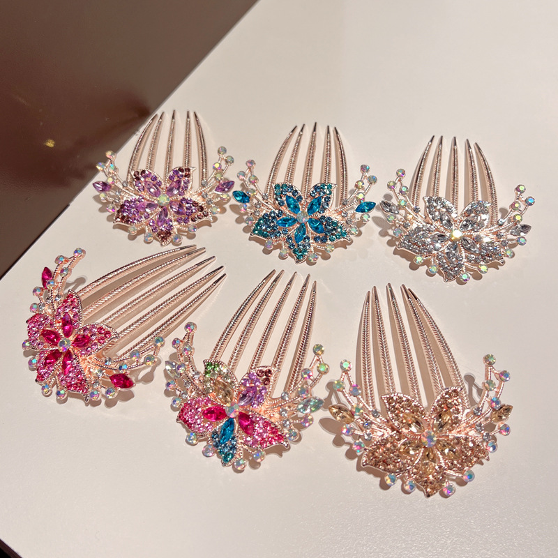 Korean style alloy rhinestone hair comb, elegant women's antique-style high-end hair comb, hairpin hairpin accessories