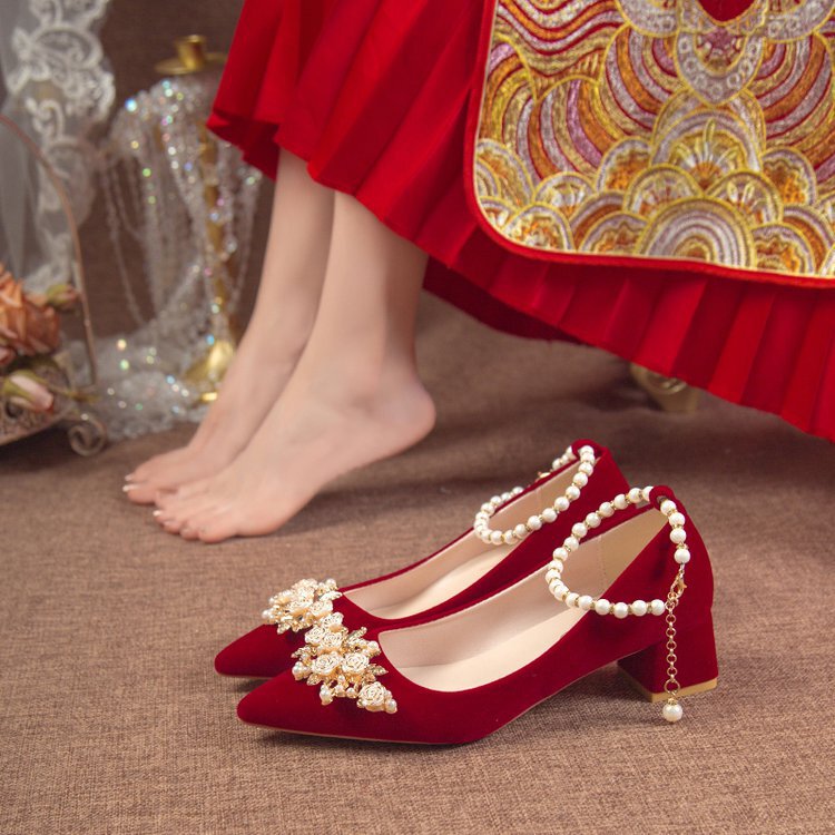 Red Foreign Trade Engagement Shoes, Bridal Shoes, Xiuhe Wedding Dress, Two-Wear in Stock, New Chinese Style Maternity Toast Dress High Heels Red Foreign Trade Engagement Shoes, Bridal Shoes, Xiuhe Wedding Dress, Two-Wear in Stock, New Chinese Style Maternity Toast Dress High Heels