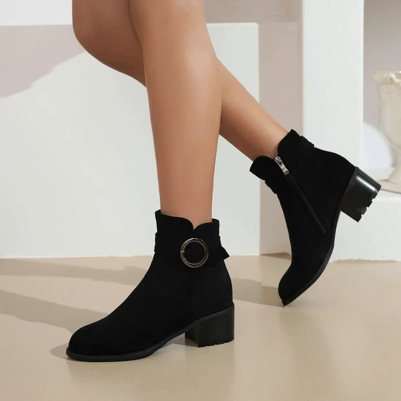 Ботинки Martens на низком каблуке, бархатный верх, пряжка и молния, демисезонные