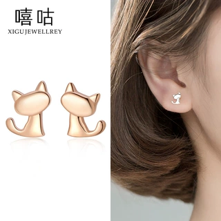 嘻咕E1471 S925银可爱清新小猫咪耳钉气质时尚甜美生日礼物送闺蜜