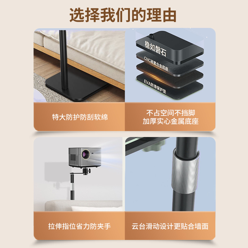 プロジェクタースタンドデスクトップフロア両用ホームベッドサイドパンチフリートレイ格納式調整可能なモバイルプロジェクションスタンド|undefined