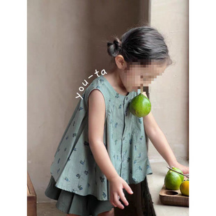 [2.3000 People] Korean Style Kidsren's Clothing Kidsren's Summer Tops 2025 New Style Sweet Kidsren's Floral Loose Sleeveless