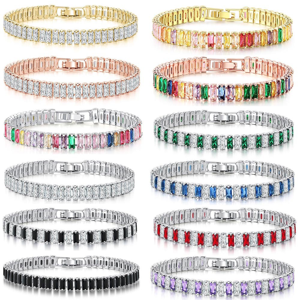 Colorful Rectangular Zircon Tennis Bracelet Full Diamond Jewelry_voghion.com
