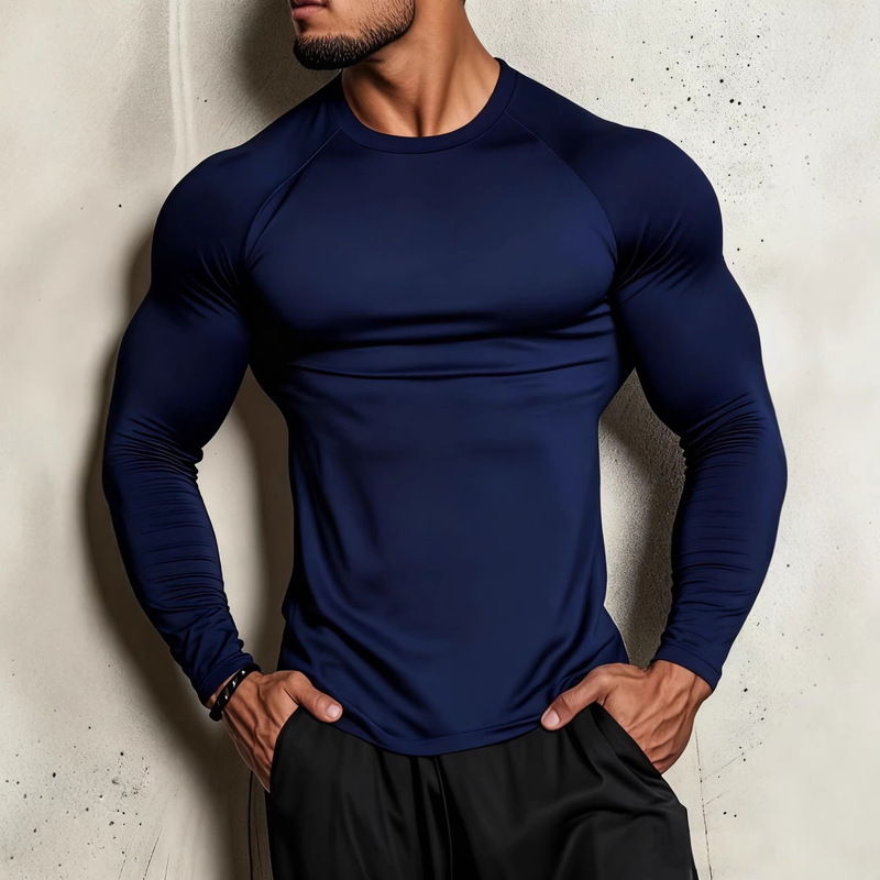 European Size Cross-Border Men's Compression Shirt: High-Elastic Quick-Dry Casual Long-Sleeve T-Shirt, Sports Fitness Top for Shaping