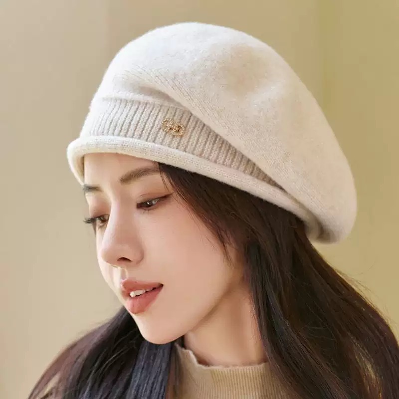 Autumn Winter Knitted Beret For Women Thickened Warm Wool Pile Outdoor Windproof Coldproof Korean Style Ear Protection_voghion.com