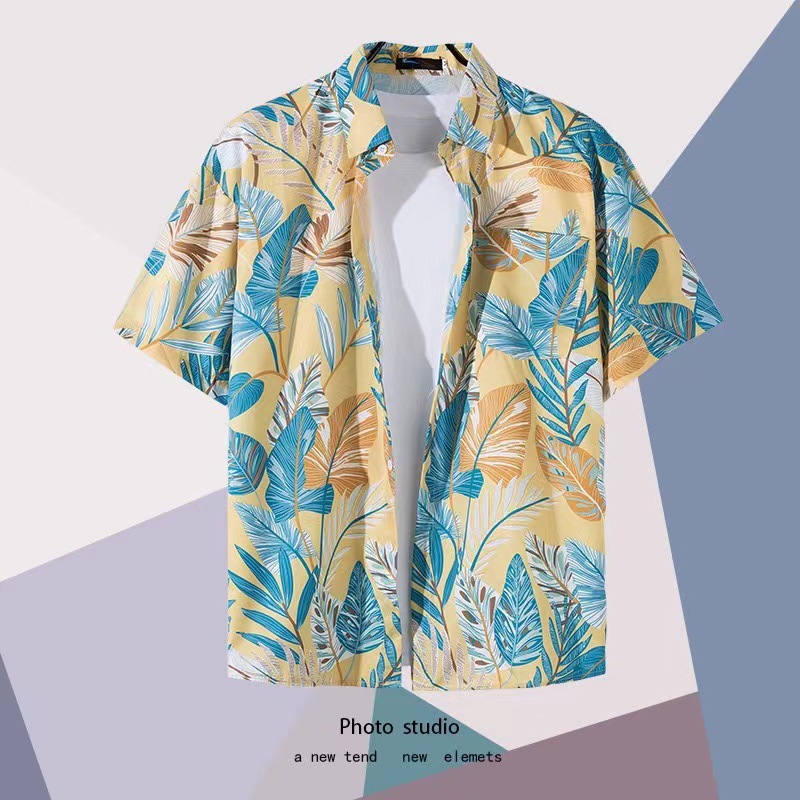 Summer Beach floral hombres y mujeres camisa delgada ins moda hawaiana transfronteriza suelta tie-dyed manga corta pareja camisa