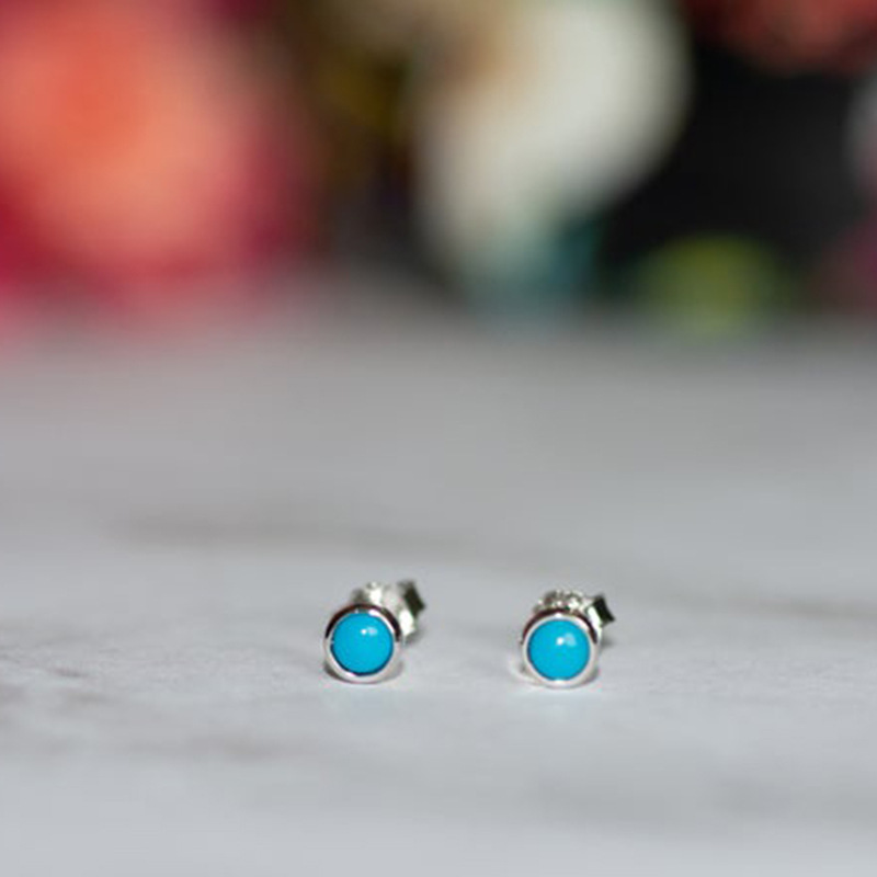 1 Paire Style Simple Rond Ovale Placage Incruster Argent Sterling Turquoise Boucles D'Oreilles display picture 10