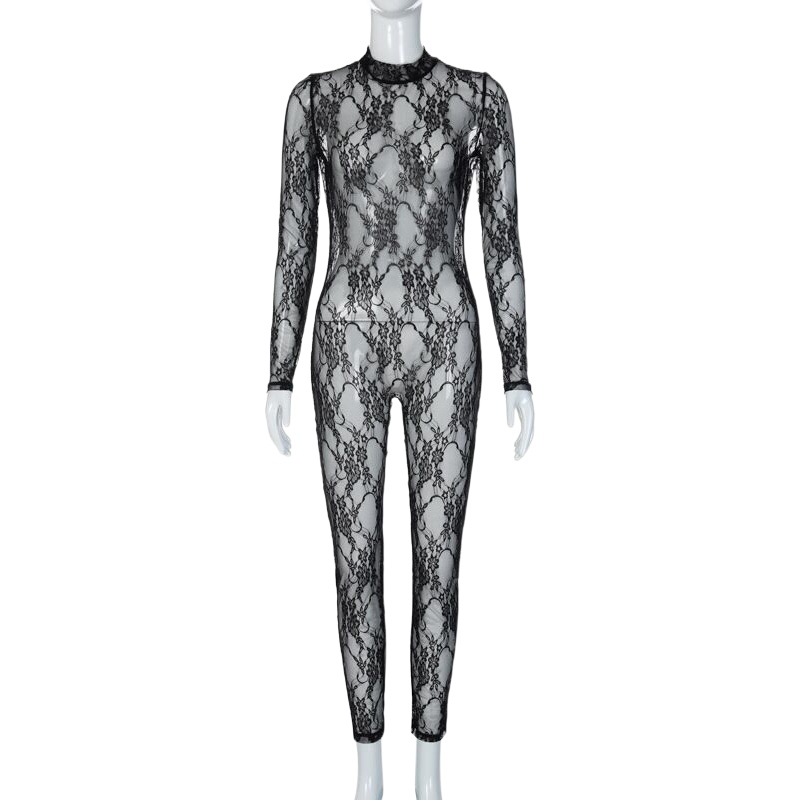 Europa y América transfronteriza Perspectiva de encaje mono ropa de mujer 2023 nuevo verano slim fit popular sexy manga larga mono mujeres