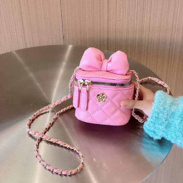 New Children's Crossbody Bag Princess Girls' Bowknot Small Chanel-Style Shoulder Bag Chain Versatile Baby Small Crossbody Bag