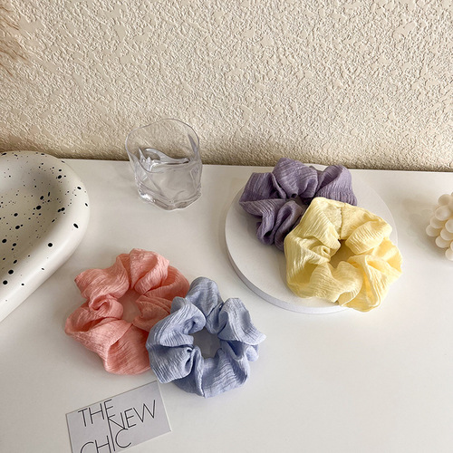 Korean style gentle spring and summer new style simple pleated linen French large intestine hair ring Internet celebrity tie hair rope hair accessories intestine ring