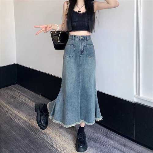 Vintage Cowboy Semi-Body Skirt for Women 2025 Spring and Summer High-Waist Slimming Fringe Medium-Length Fish Tail Skirt Trendy