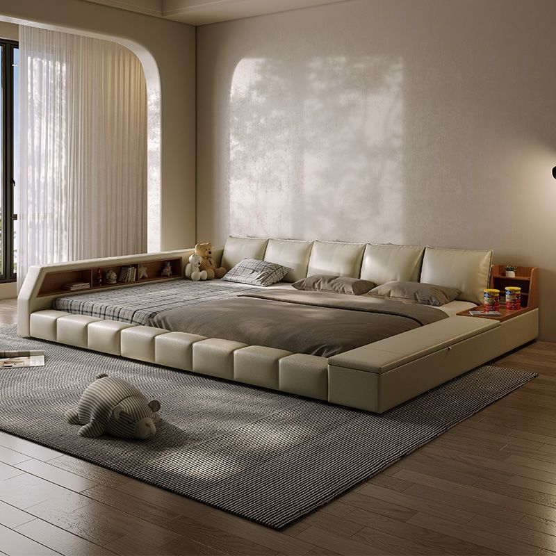 Modern Family Spliced ​​Leather Tatami Widened for Three or Four People, Extra Large Second Child Family Master Bedroom, Three-Person Family Bed
