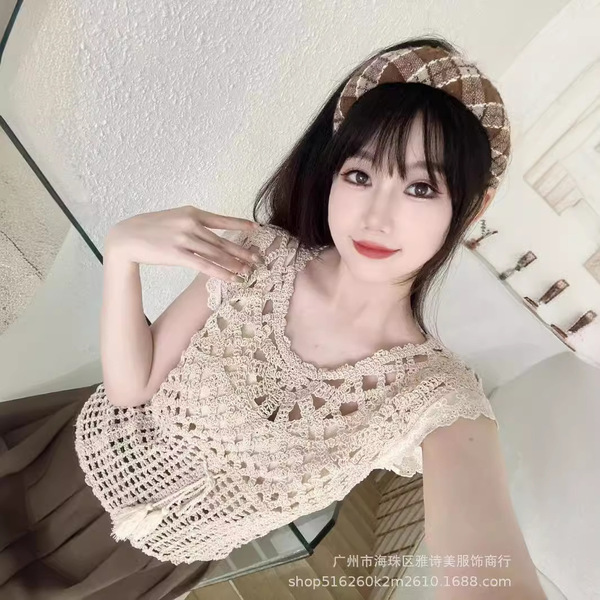 Lace knitted retro short tank top sleevless
