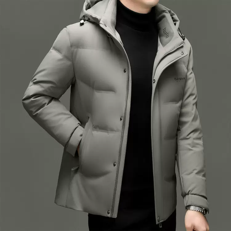 男士帽子可脱卸绒子90%羽绒服商务休闲百搭保暖纯色羽绒外套代发