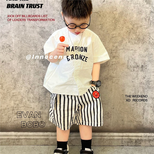 Children's short-sleeved shirts 2024 boys summer thin Korean style style lapel loose casual tops trendy shirts