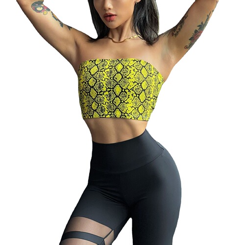 European and American cross-border sports bra tube top for women summer snake print sexy fitness yoga wrap chest strap chest pad anti-slip strips shockproof