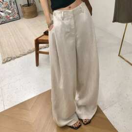 解构设计 法式老钱气质显瘦阔腿西裤宽松垂感直筒休闲