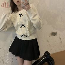 日系初恋气质白色甜美蝴蝶结针织衫设计精致温柔减龄外套开衫上衣