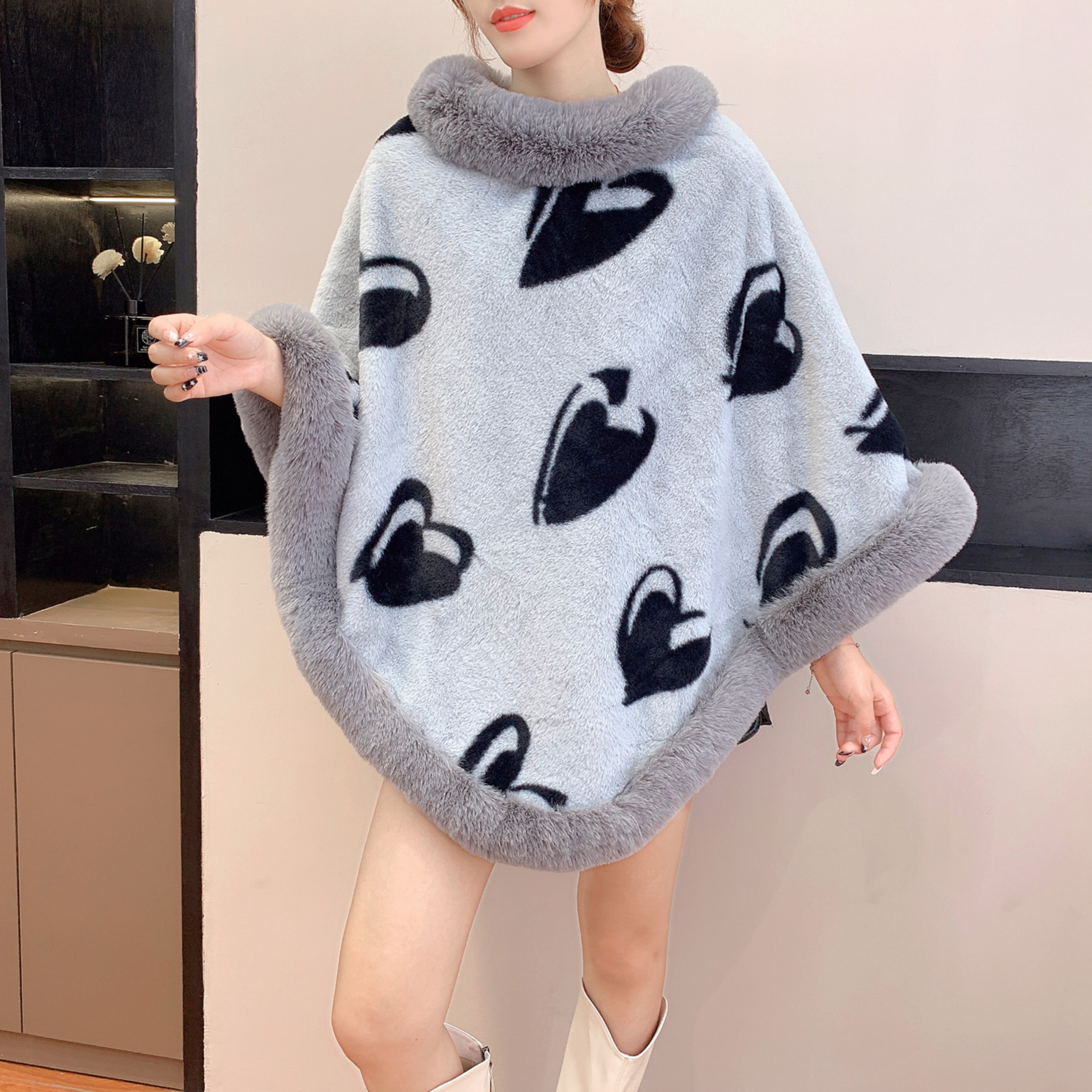 2025 otoño e invierno nuevo estilo ropa de mujer europea y americana Amazon crossover felpa amor estampado jersey moda de manga larga para mujer todo fósforo