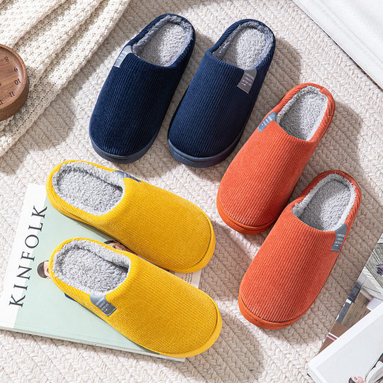 Cotton slippers women's winter non-slip fleece-lined warm confinement slippers indoor home men's cute plush cotton slippers winter