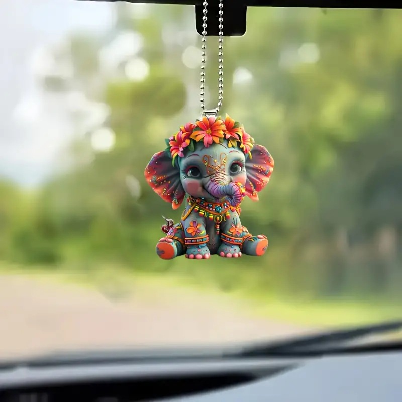 2D lindas flores elefantes de decoración de vacaciones colgante acrílico plano transfronterizo colgante de automóvil colgante llavero