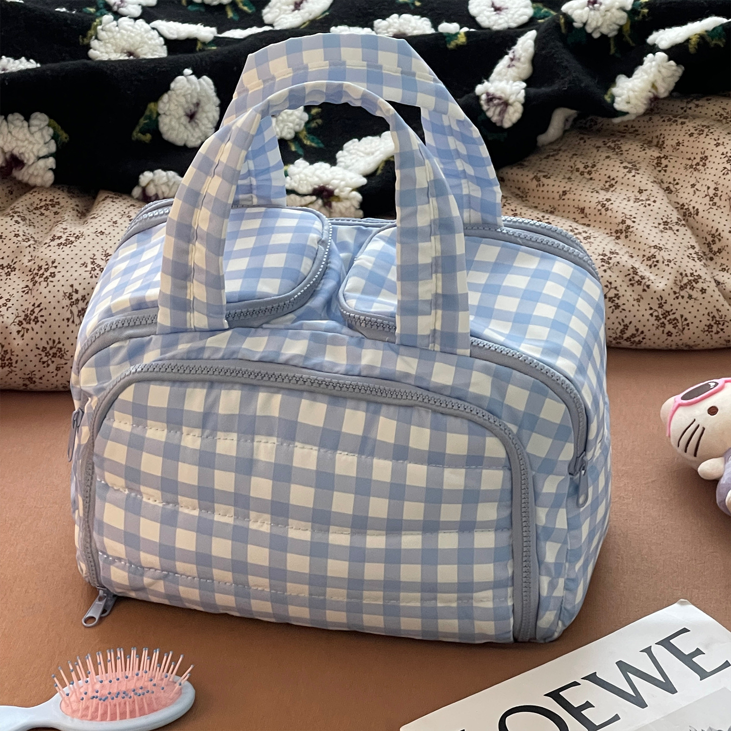 Bolso cosmético esponjoso de gran capacidad de doble ancho y cuatro abiertos 2025 nuevo viaje, lavado y viaje de negocios, almacenamiento de partición multifuncional