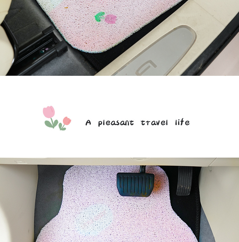 Tulip rabbit car mat cartoon silk ring anti-dirty easy to clean car front and rear row mat universal decorative floor mat