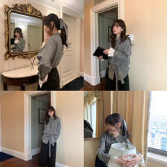 你好卡农 袖口花边拼接格子衬衫女春季新款宽松设计小众长袖衬衣