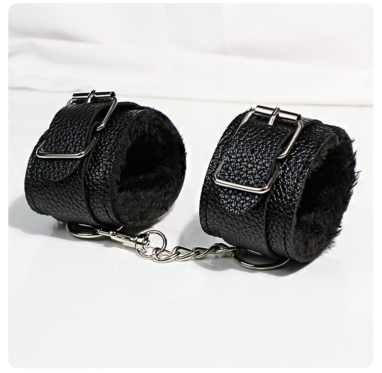 Jiuai SM Hand and Foot Cuffs Set with Neck Cuff and Blindfold, Black PU Leather and Plush — detail image 11