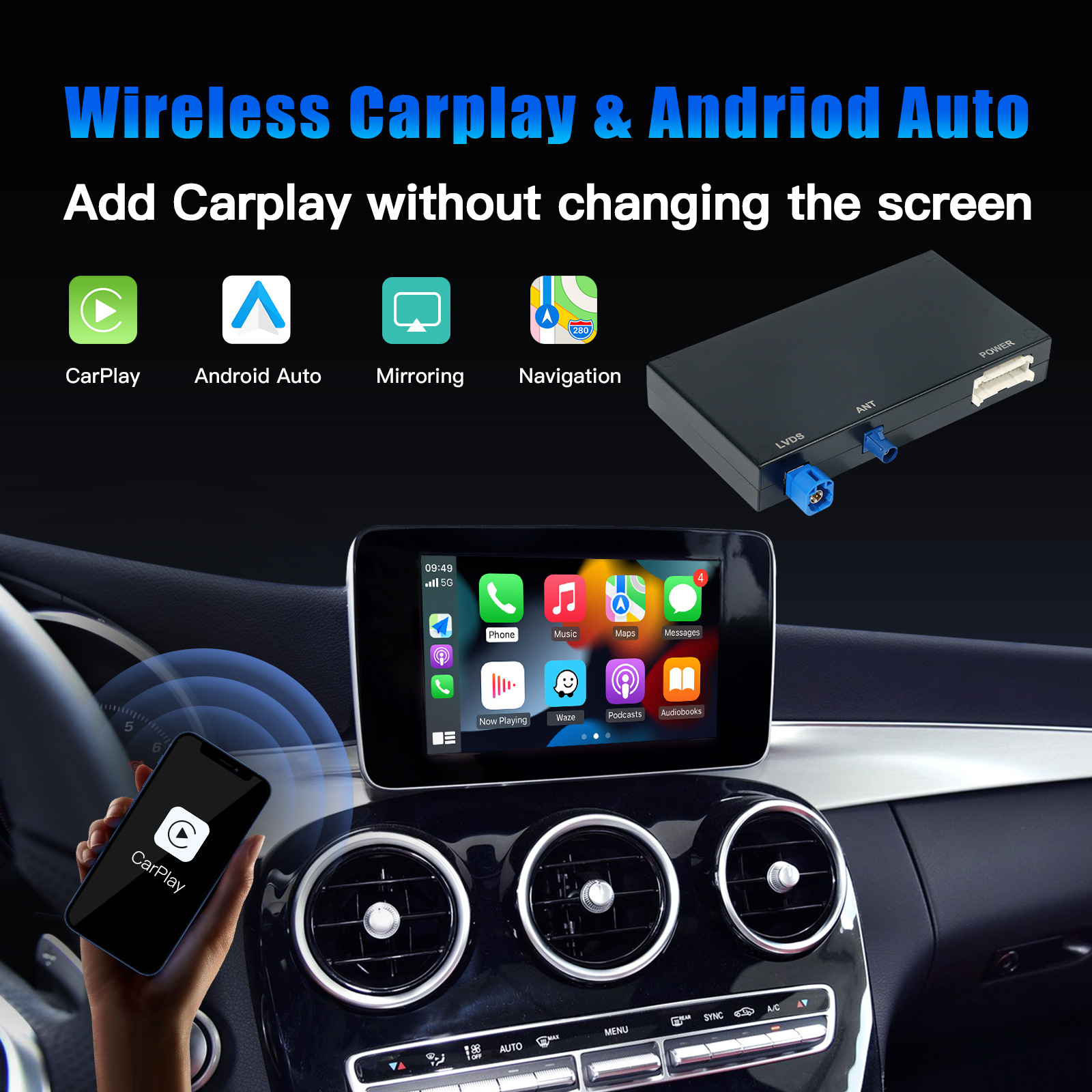 Wireless Carplay Module Android Auto Adapter for Mercedes Benz A B C S CL GLS GLA GLC GLE CLA W176 W246 W205 W216 W166 W156 W253