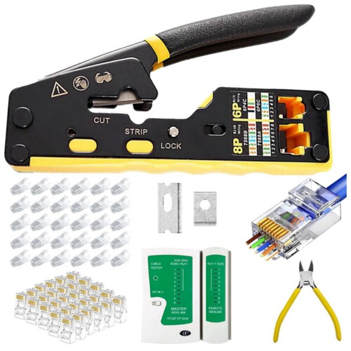 Cross-border multi-functional 8P6PRJ45 through-hole network cable clamp telecommunication testing tool set network tool manual pliers