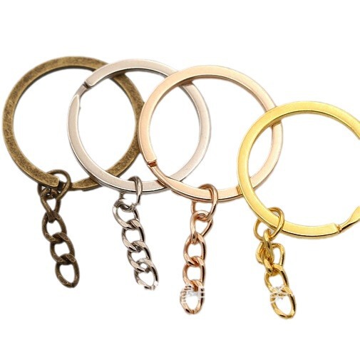 Diyアクセサリー金属キーホルダーチェーン付きキーホルダー28/25/30mm金色フラットリング + 4本チェーン|undefined