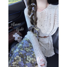 春季穿搭一整套碎花吊带连衣裙外搭针织罩衫配裙子气质两件套装女