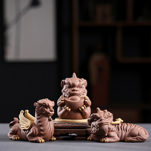 Handmade purple sand tea pet decoration ceramic home auspicious Sanbao tea play fish tank landscape decoration