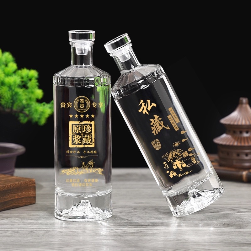 500ML装密封玻璃白酒瓶透明空酒瓶子自酿原浆珍藏瓶带盖果酒瓶