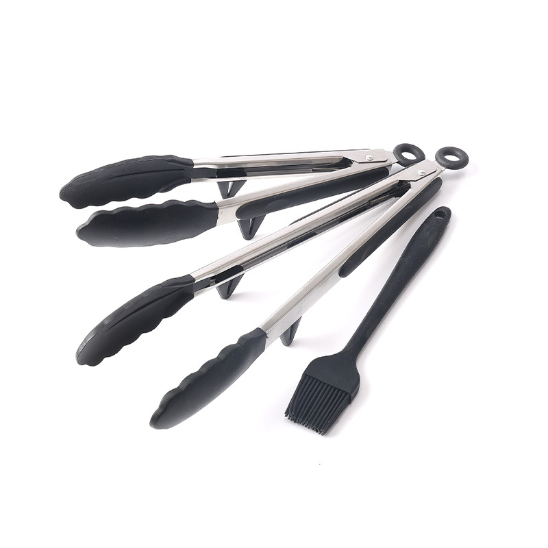 不锈钢食物夹三件套硅胶食品夹牛排烤肉面包食物夹烧烤夹子工具