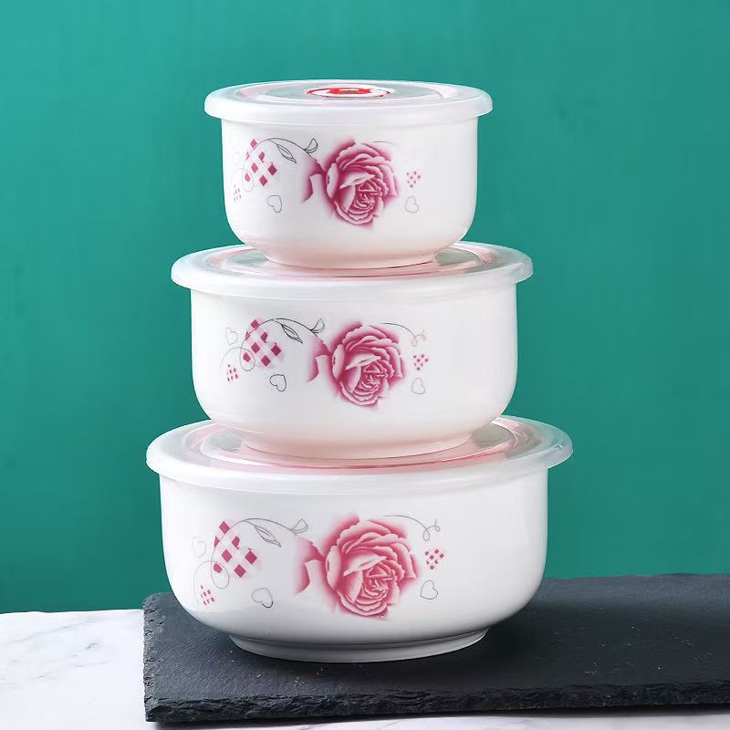 [Múltiples opcionales] tazón de cerámica fresca bolos de fideos con cubierta de almuerzo caja de almuerzo bolos de sellado horno de microondas cubierta doméstica